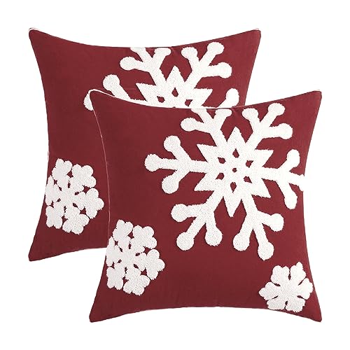 MIULEE Burgundy Christmas Snowflake Throw Pillow Covers 20x20 Set of 2