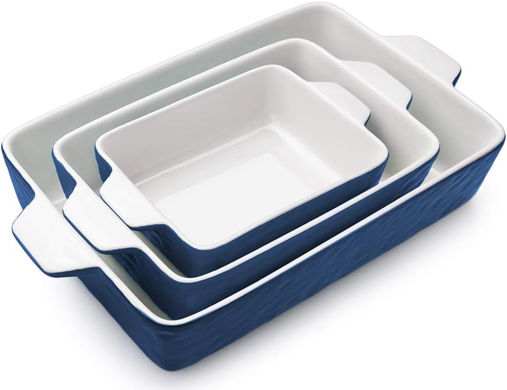 Regine Switzerland Casserole Dishes - Ceramic Baking Pan Set of 3 | Deep Porcelain Lasagna Dish (11.6" x 7.8", Dark Blue)