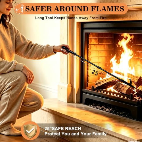 Gtongoko Fireplace Tools Set with Stand - 30 Inch Black Heavy Duty Steel