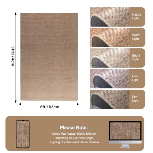 6' x 9' Outdoor Indoor Jute Rug with Non-Slip Backing - Farmhouse Neutral Washable Carpet - Nature Variation