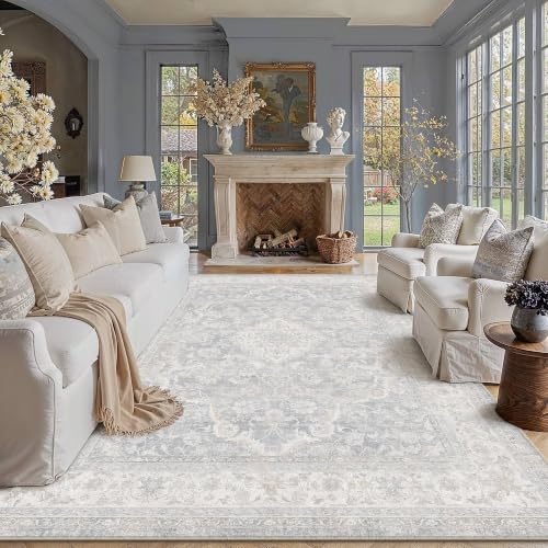 Light Blue 8x10 Area Rug for Living Room Washable Carpet - Floral Variation