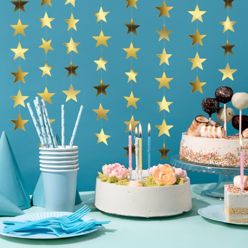 Star Garland, Glitter Gold Star Garland Banner, 66 Feet Double Side Star Hanging Bunting Banner Backdrop Little Star Paper Hanging Decor for Christmas Graduation Birthday Wedding Party Decorations