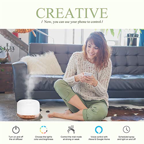 Essential Oil Diffuser with App Control & 500ml Capacity - Light Brown