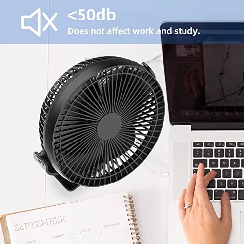 Dorobeen Black 8-Inch Rechargeable Clip & Desk Fan, Portable Quiet Personal Fan