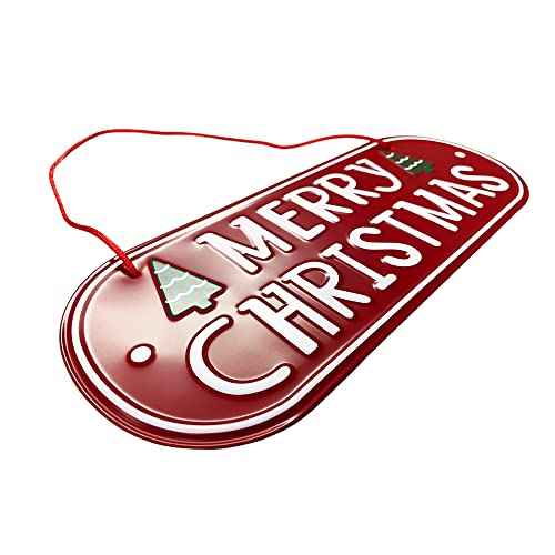 Merry Christmas Metal Hanging Sign Christmas Tree Ornaments, 12"x 5"