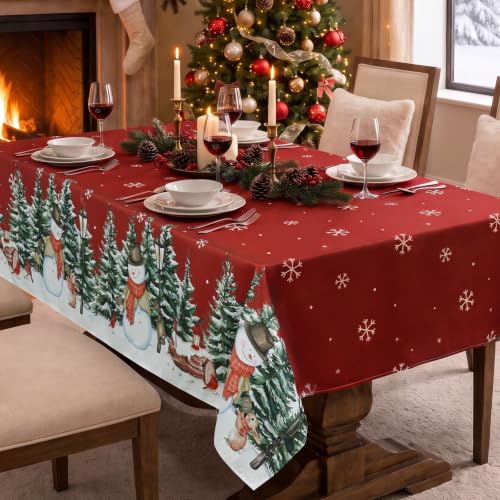 Romanstile Christmas Rectangle Tablecloth 60x102 Inch Red Snowman Design