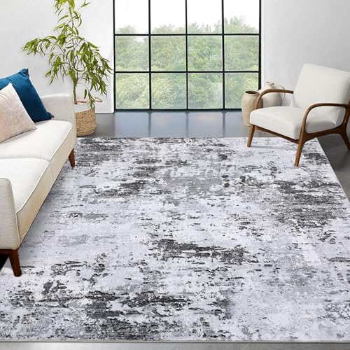 Grey 8x10 Abstract Washable Area Rug for Living Room