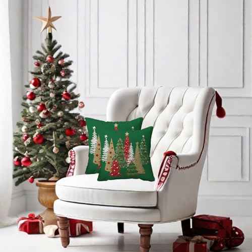 Christmas Pillow Covers, 18x18 Inch Set of 2 Green Christmas Tree Throw Pillows Case Winter Christmas Pillowcase Decoration Home Sofa Bed Sofa Cushion Cover