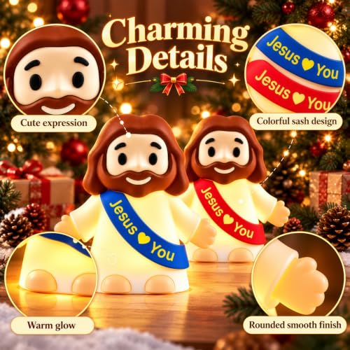Jesus Night Light for Kids - Blue 2 Pack, Touch-Control, Portable Faith Lamp