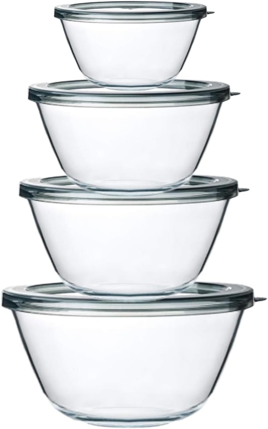 M MCIRCO Glass Mixing Bowls - 4-Pack Nesting Bowls Set for Meal Prep & Food Storage | BPA-Free, 0.8/1.7/2.9/4.8 Qt