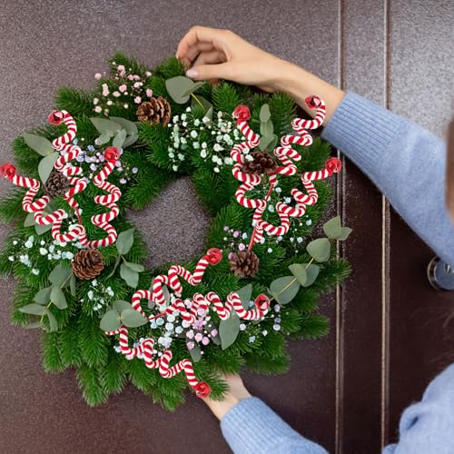 RINOLY 6 pcs Candy Cane Christmas Tree Topper 17in Red & White Woolen Bells