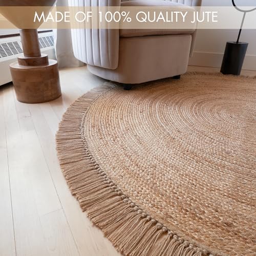 5.5x5.5 ft Natural Jute Area Rug - Round Rustic Boho Woven Floor Mat