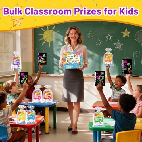 24 Pack Rainbow Scratch Art Notebooks for Kids - Creative Party Favors & Classroom Rewards