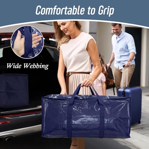 Dark Blue Heavy Duty Moving Bags 12 Pack with Strong Zipper & Handles