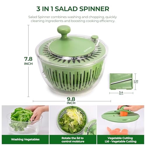 SUSTEAS Large Salad Spinner with 5-Blade Slicer, 5 Qt - Easy Wash Dry & Chop