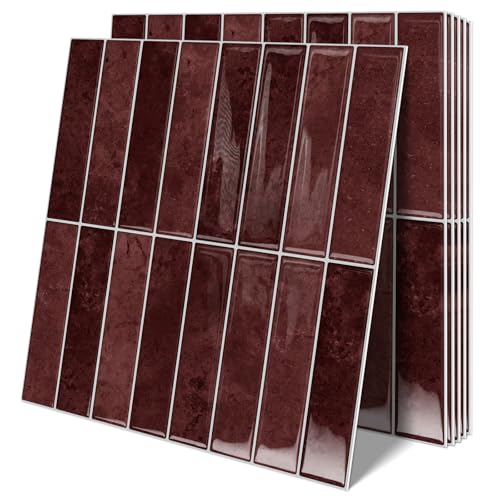 Vintage Red 10 Sheets Thicker Peel and Stick Subway Tile Backsplash - Waterproof & Easy Install