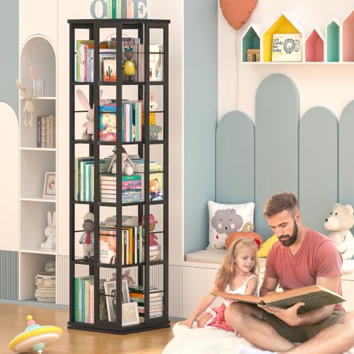 Aheaplus Black 5-Tier Rotating Corner Bookshelf - 360° Spinning Wood Display