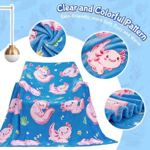 Axolotl Glow in The Dark Throw Blanket - 60"x50" Soft Glowing Kids Blanket for 3-10 Year Old Boys Girls, Gift for Birthday Christmas