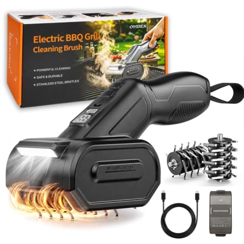 OMDEX Bristle-Free Electric Grill Brush with 2 Heads, 3-Speed Cordless Cleaner for Iron, Gas & Charcoal Grills