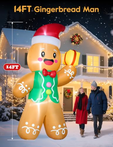 14FT Christmas Inflatable Gingerbread Man Outdoor Yard Decor with LED Lights & Dual Blowers