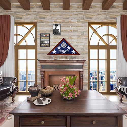Personalized Burial Flag Display Case - Red Mahogany Wood with Custom Name & Date
