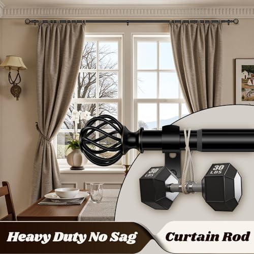 YNL Matte Black Adjustable Curtain Rod 66-120 Inch Heavy Duty for Living Room Bedroom Kitchen Outdoor