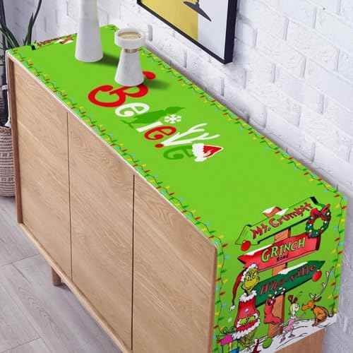 Christmas Table Runner, Linen Christmas Table Runner Merry Christmas Tablecloth Christmas Xmas Winter Holiday Home Kitchen Dining Room Table Decorations 13x72 Inch (Party)