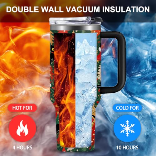 WWHSAI Christmas Cat 40oz Tumbler with Handle & Straw (Variation: Christmas Cat) Stainless Steel Insulated Cup