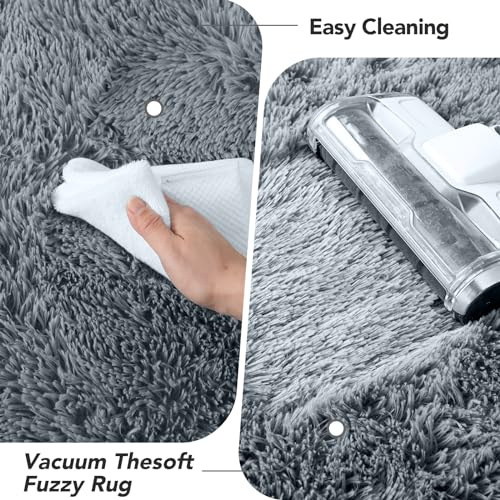 Grey Fluffy Area Rug 5x7 Feet Shag Bedroom Carpet Non-Slip Dorm Decor
