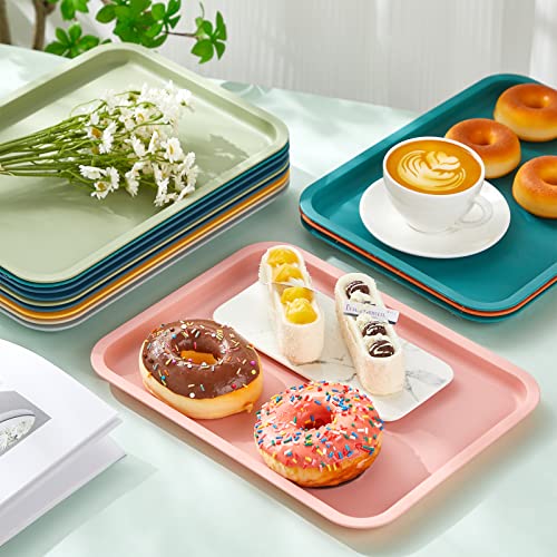 Colorful Plastic Serving Trays - 24 Pack Rectangular Food Platters for Cafeteria & Restaurant - Elegant Colors