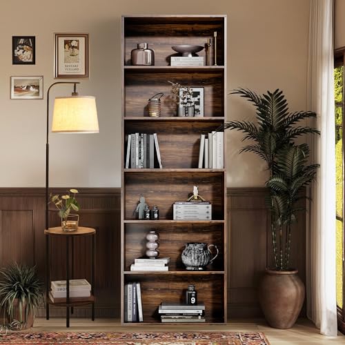 GRUSIGN 71-Inch Tall 6-Tier Bookcase Brown Large Storage Display Shelf