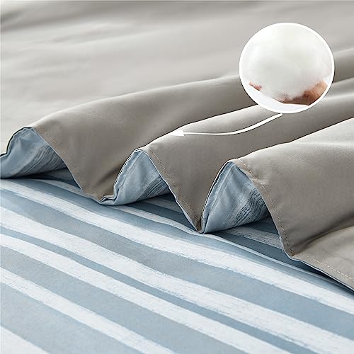 Full Size Striped Comforter Set - 7 Piece Bed in a Bag Light Blue