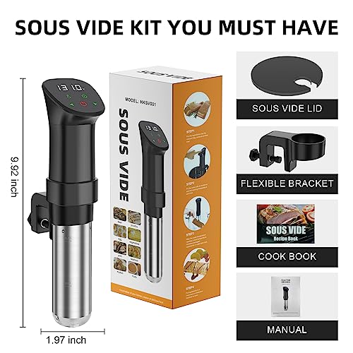 Rocyis Sous Vide Cooker Kit Black 1000W with Lid & Recipes - Precise Temperature