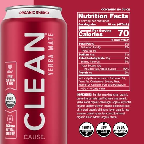 CLEAN Cause Low Calorie Sparkling Yerba Mate Tea Variety Pack - 12 Cans, 4 Flavors