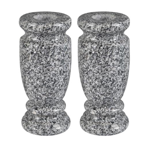 Afvarir Gray Granite Cemetery Vase for Grave - 4.3" W x 9.8" H, Heavy & Weatherproof Memorial Flower Holder, Variation 2
