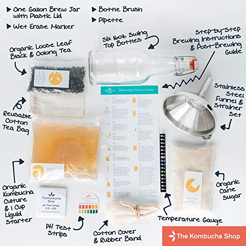 Deluxe Organic Kombucha Starter Kit - Six Swing Top Bottles,