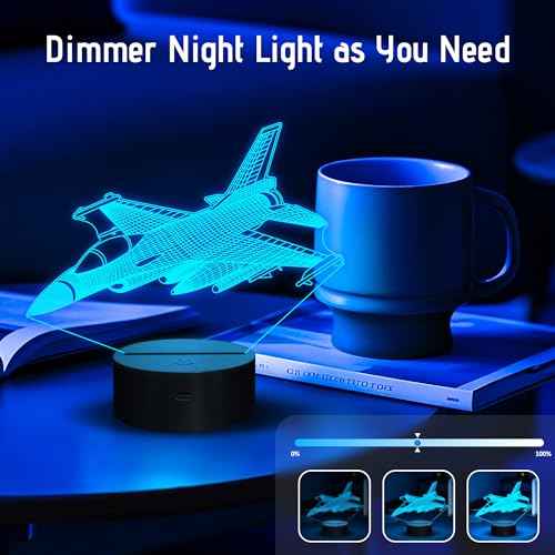 Warplane Night Lights,Kids Airplane 3D Night Light Bedside Lamp Fighter Toy Light 7 Colors Changing with Remote Control Best Christmas Gifts and Birthday Gifts for Boys Girls Kids Baby