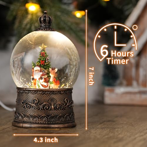 Qukulov Santa Snow Globe with Reindeer - Light Up 8-Carol Music, USB/Battery Operated