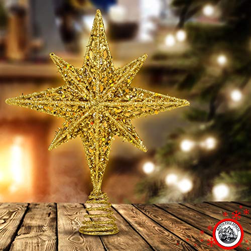 Bethlehem Glitter Gold Star Tree Topper 8 Inch for 3–6 ft Christmas Trees