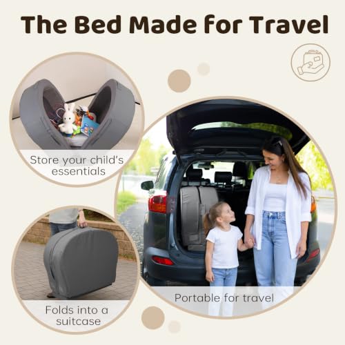 Toddler Travel Bed with Washable Cover - Foldable Foam Bed for Kids, Grey