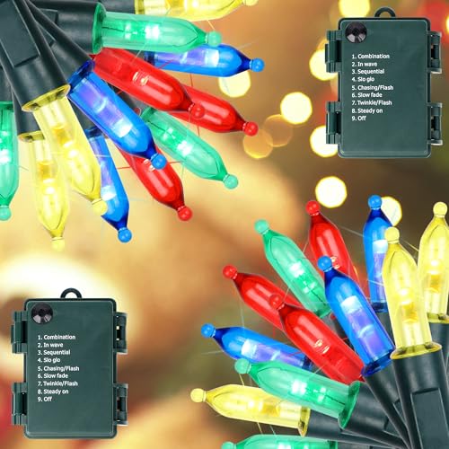 Blissun 50-LED Battery Operated Mini String Lights 16 ft Multicolor, 8 Modes, 2 Pack