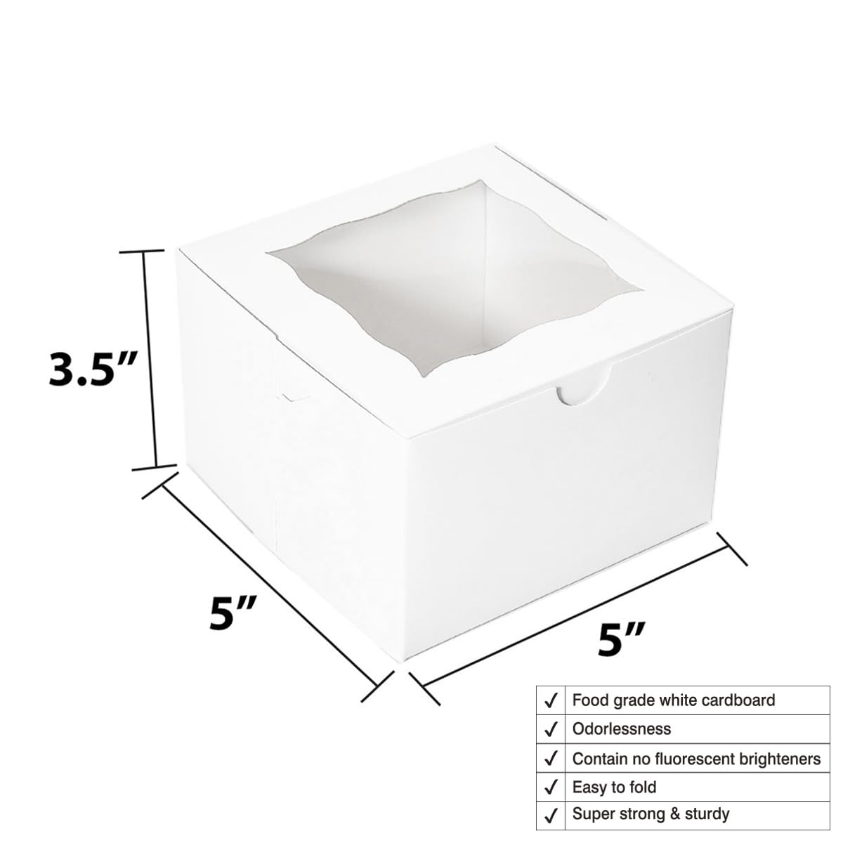 Huoshange Cookie Boxes with Window 5x5x3.5 Inch[50 Pack] Premium White Bakery Boxes,Mini Treat Box, Pastry Box for Mini Bundt Cake and Individual Cheesecakes