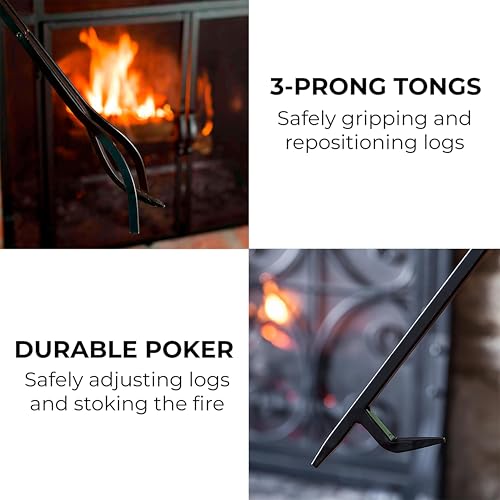 5-Piece Hand Forged Iron Fireplace Tool Set - Compact Wrought Iron Stand & Accessories