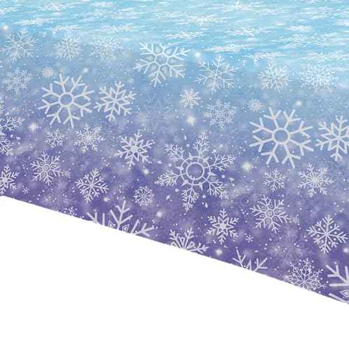 Winter Snowflake Party Tablecloth Decorations, 3 Pack Disposable Frozen Blue Purple Snowflake Wonderland Tablecover Supplies for Christmas, New Year, Baby Shower, Birthday, 86in x 55in