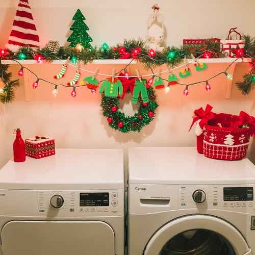 Christmas Elf Clothesline Banner - 23P Elf's Laundry Line Decor, Merry Christmas Bunting Garland Felt Gathering Hanging Accessories for Xmas Party Home Door Fireplace Office Indoor Outdoor