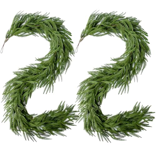 AKAUKIN 6Ft Real Touch Norfolk Pine Garland - 2 Pack Christmas Decor