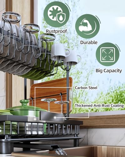 Nfnoyp Black 2-Tier Dish Drying Rack for Kitchen Counter - Space Saver