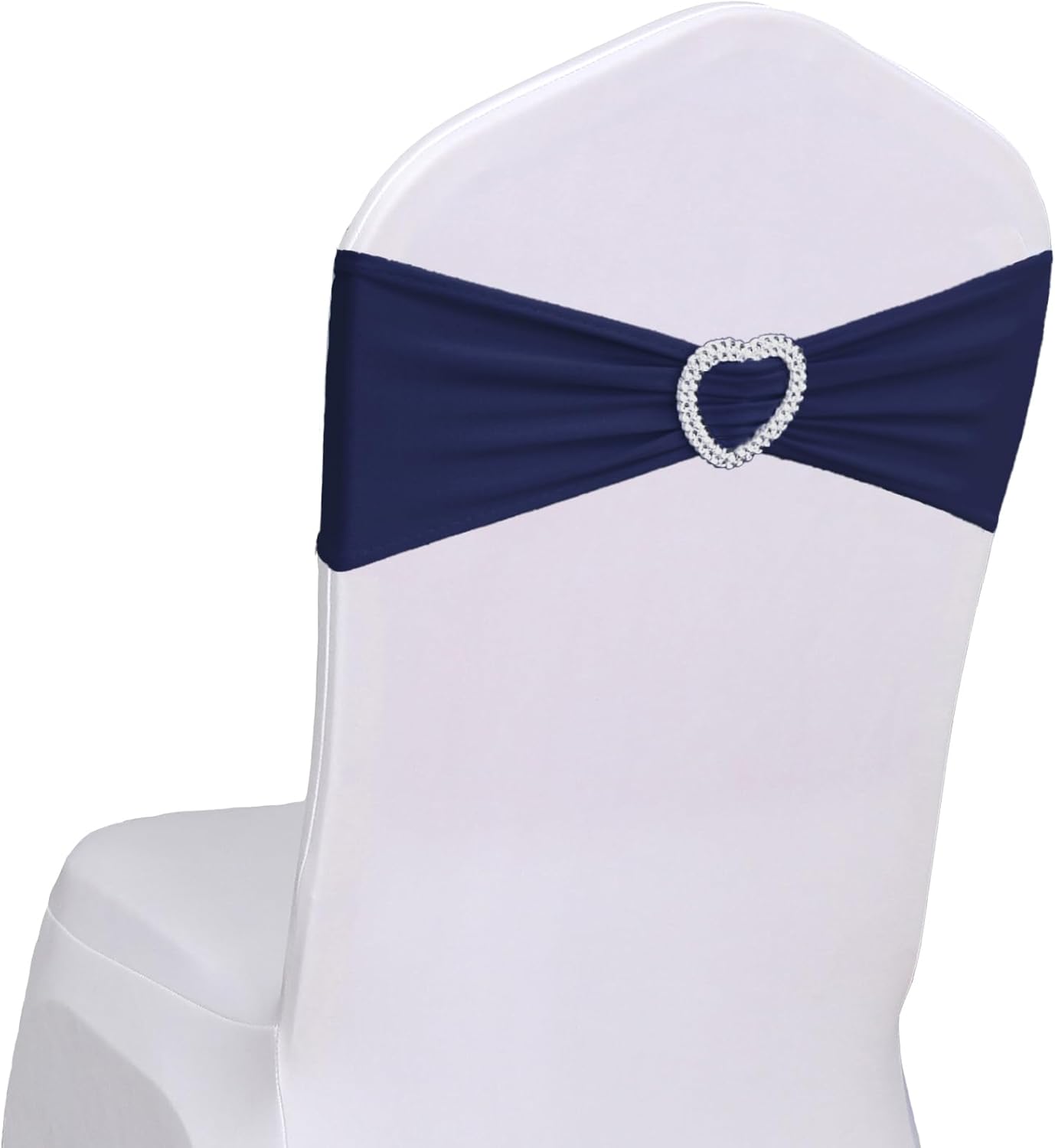Skiennix Navy Blue Chair Sashes - 30 Pack Elastic Chair Bands with Heart Buckle for Weddings & Parties