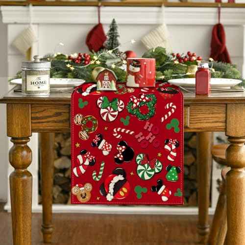 Christmas Table Runner Christmas Cartoon Mouse Table Cover New Year Winter Xmas Decor Red Christmas Decorations for Home Party