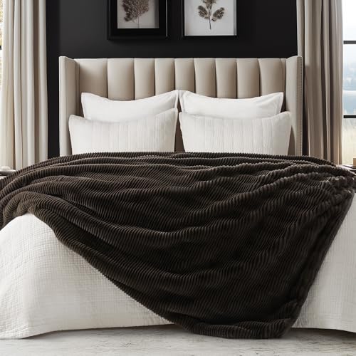 EverGrace Faux Rabbit Fur Throw Blanket 60x80 Dark Brown Cozy Home Decor